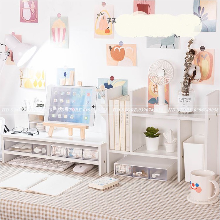 💫COMBO KỆ ĐA NĂNG - KỆ MÁY TÍNH ĐỂ BÀN LÀM VIỆC 💝 DECOR - LẮP GHÉP 💝 MÀU TRẮNG 🌈