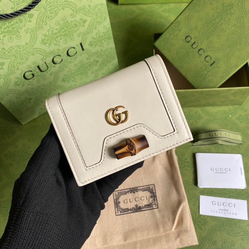 ví nữ da bò cao cấp khoá mới cổ điển logo chữ G đôi gucci Gc Gg