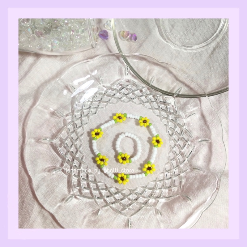 Vòng tay-Nhẫn hoa hướng dương - Vòng tay hạt cườm handmade by @halli_store