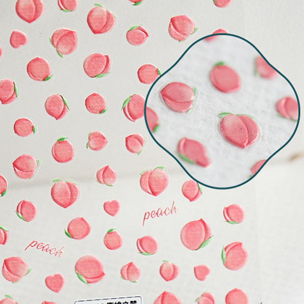 Miếng Dán Móng Tay Tự Dính Họa Tiết Quả Đào Hoạt Hình 3D Dễ Thương