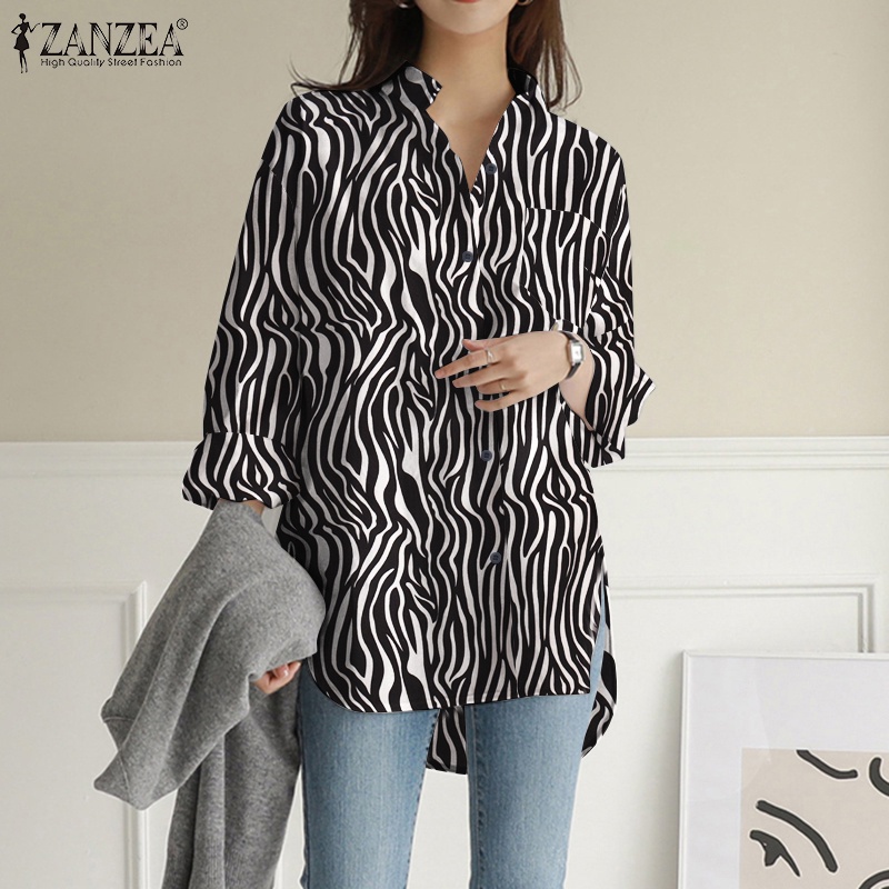Áo ZANZEA tay dài cổ lật xuống dáng rộng in họa tiết cho nữ