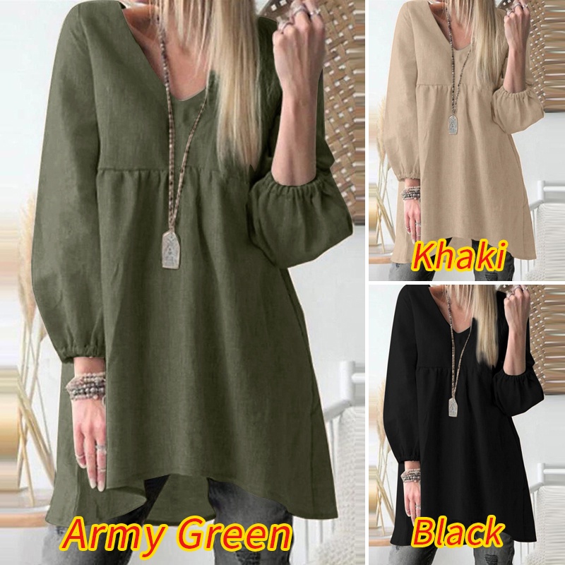 Áo ZANZEA tay phồng cổ chữ v màu trơn thời trang cho nữ