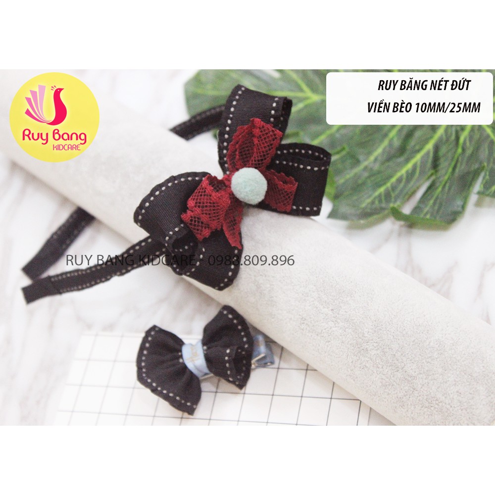 Ruy băng HQ nét đứt viền bèo 25mm