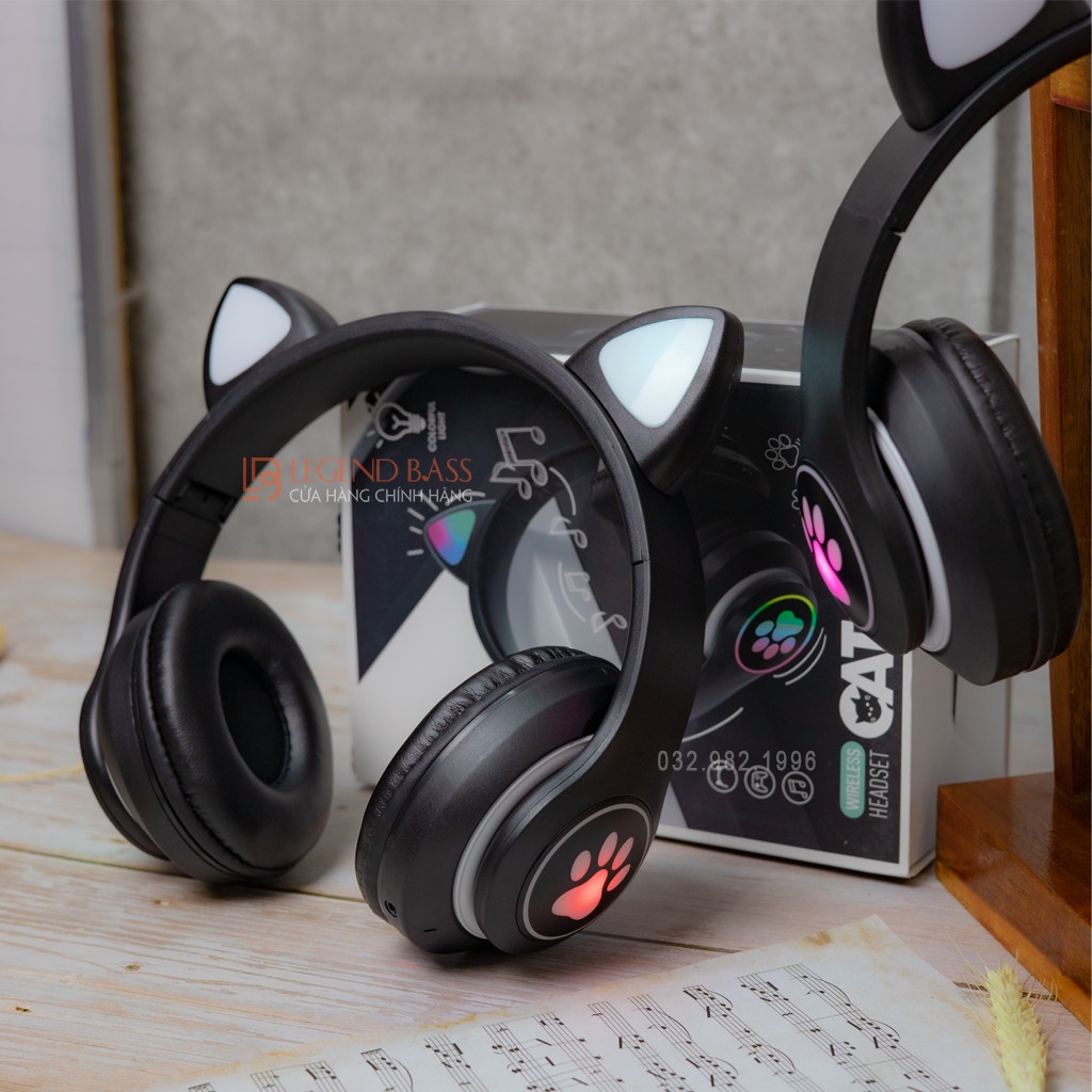 [Sẵn Hàng] Tai Nghe Chụp Tai Bluetooth Tai Mèo Dễ Thương, Có Mic Chơi Game Bass Cực Ấm Tai Nghe Học Online Cao Cấp