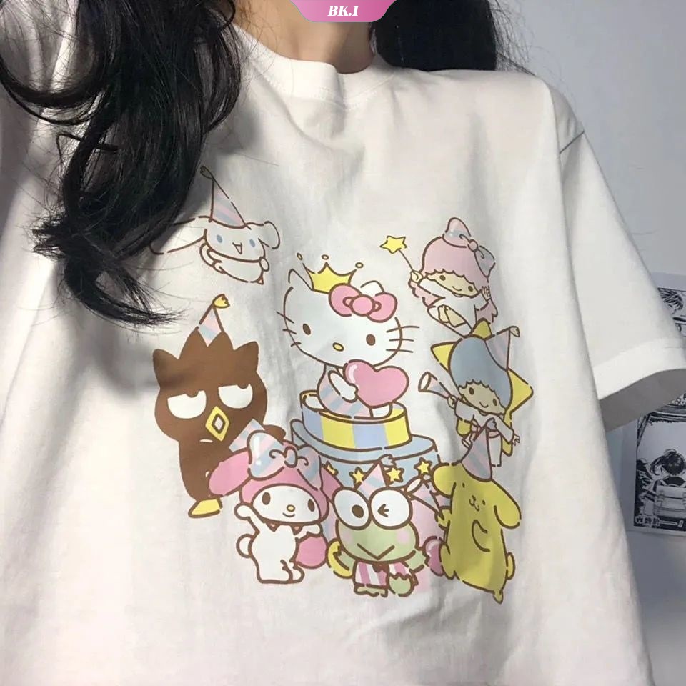 Áo Thun Ngắn Tay Dáng Rộng In Hoạt Hình Sanrio Đáng Yêu Cho Nữ