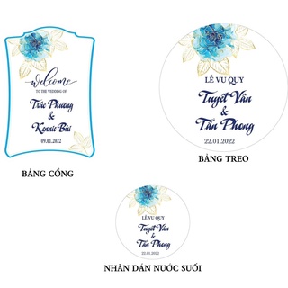 Combo tiết kiệm bảng tên cưới ( 1 bảng cổng + 1 bảng treo + 24 nhãn nước)