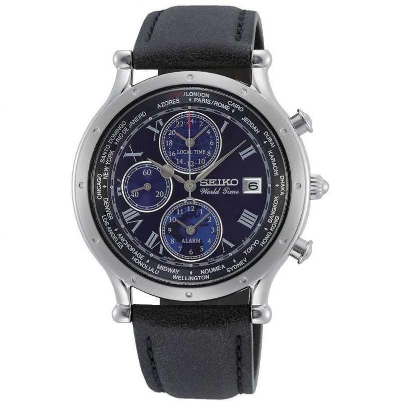 Đồng hồ Nam Seiko World Time SPL059P1 mặt xanh , dây da , chống nước , chống trầy , bảo hành 12 tháng .