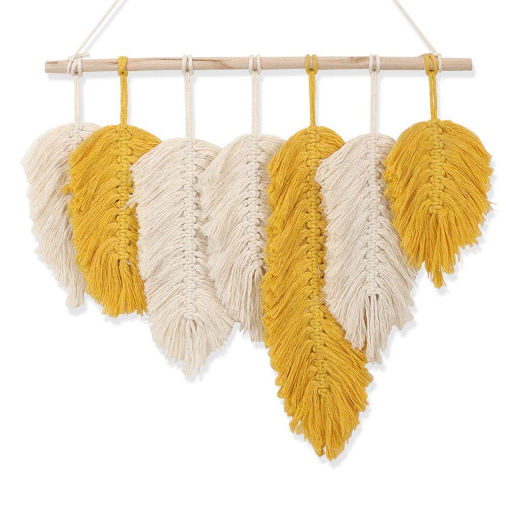 Phụ Kiện Treo Tường Trang Trí Phòng Khách / Phòng Ngủ Hình Lông Vũ Bằng Gỗ Phong Cách Boho