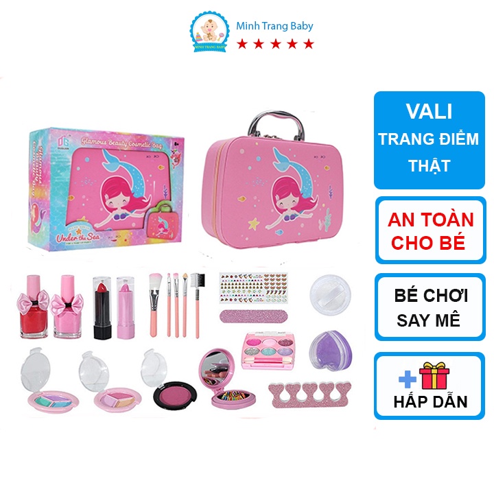 Vali trang điểm cá nhân cực đầy đủ, make up thật, dễ dàng làm sạch với nước dành cho bé gái