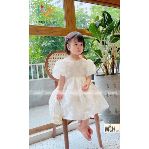 Váy Gấm Trắng Công Chúa Tay Bèo Xinh Xắn Cho Bé Gái NIAKI - TT10