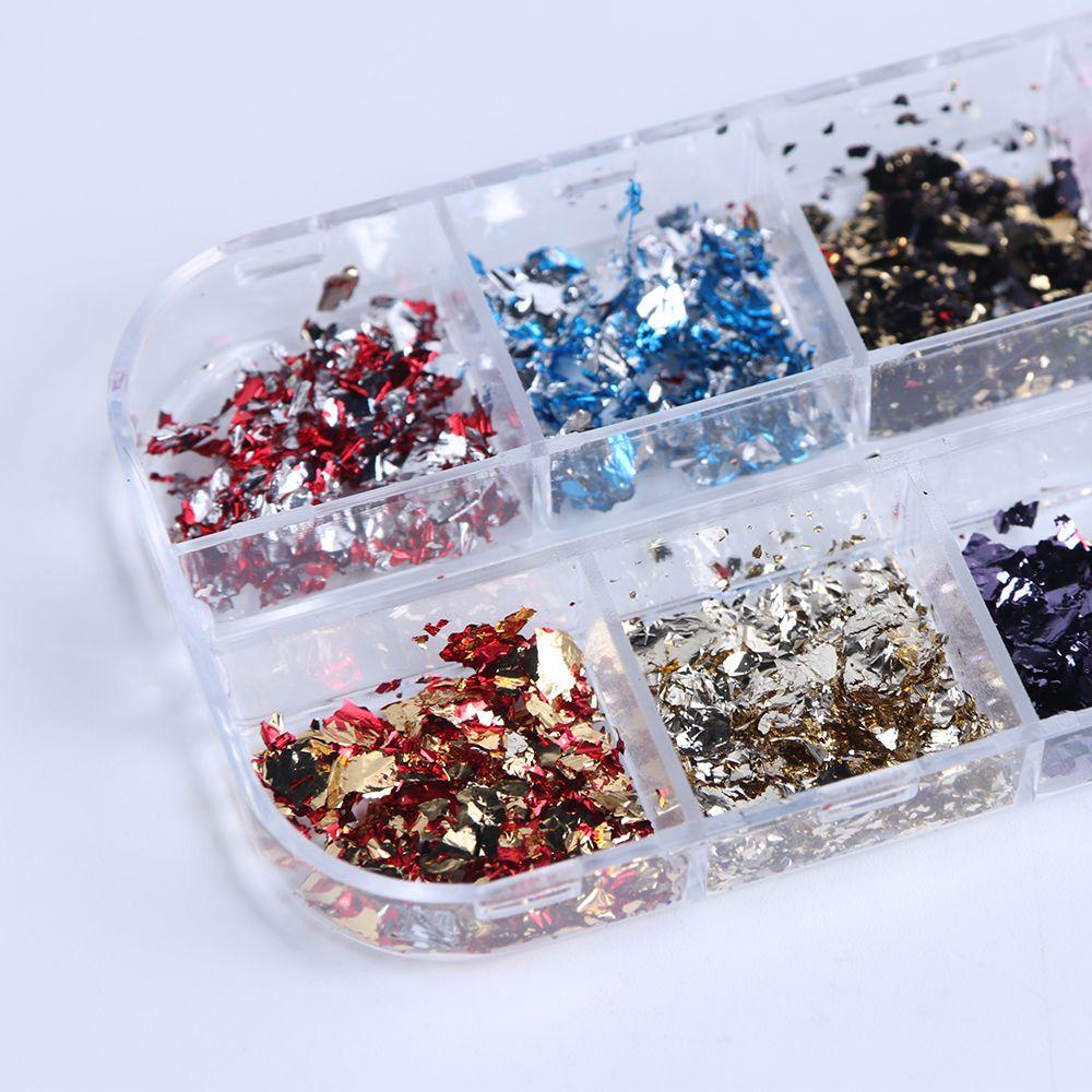 Hộp 12 Ngăn Đựng Hạt Kim Sa Tráng Gương Mạ Chrome DIY|Giấy Foil Dán Trang Trí