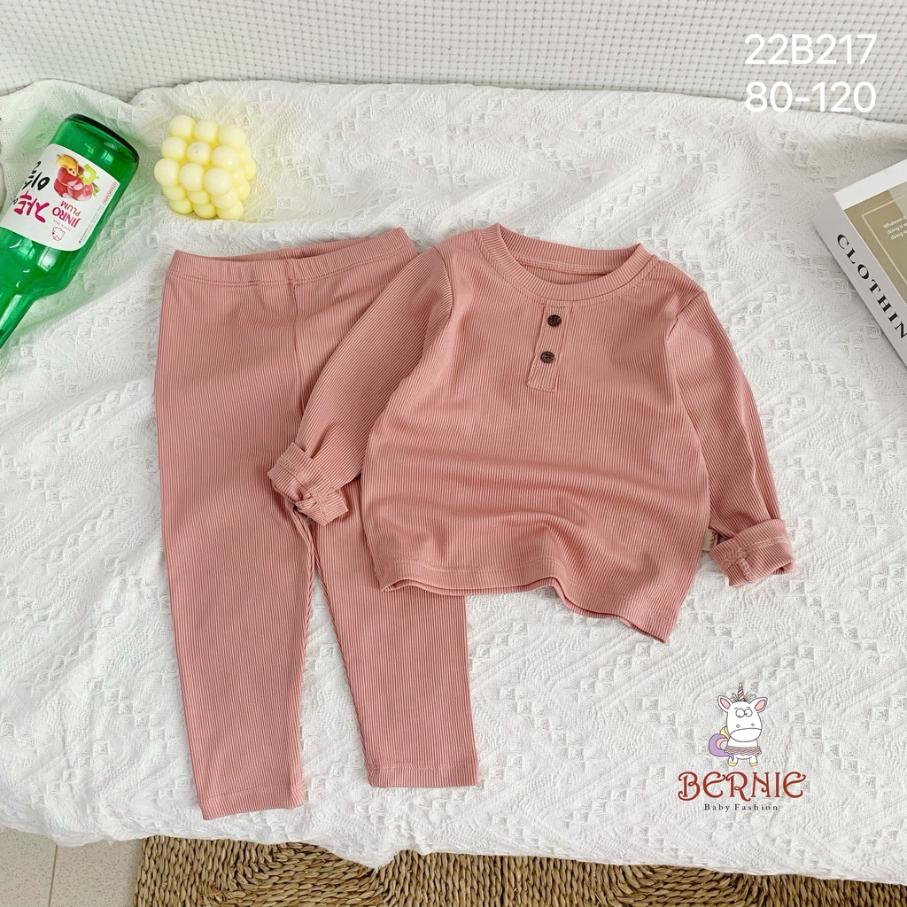 Bộ thun tăm dài tay unisex cho bé, bộ tăm mềm ấm unisex Bernie