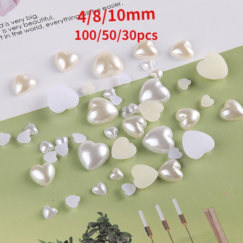 Phụ kiện ngọc trai giả hình trái tim 4/8/10mm trang trí điện thoại