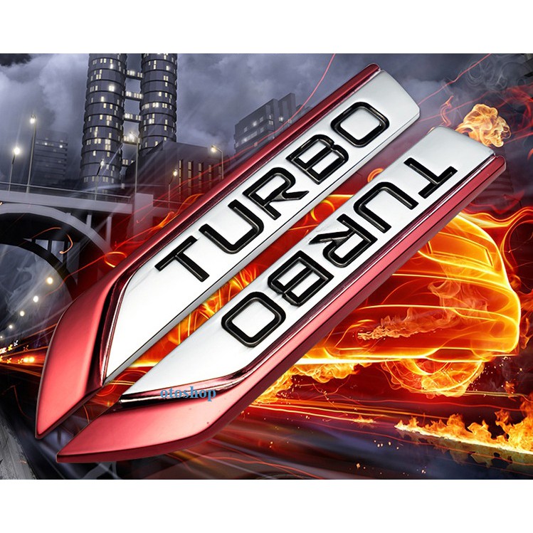 Bộ 2 mang cá kim loại chữ TURBO trang trí xe