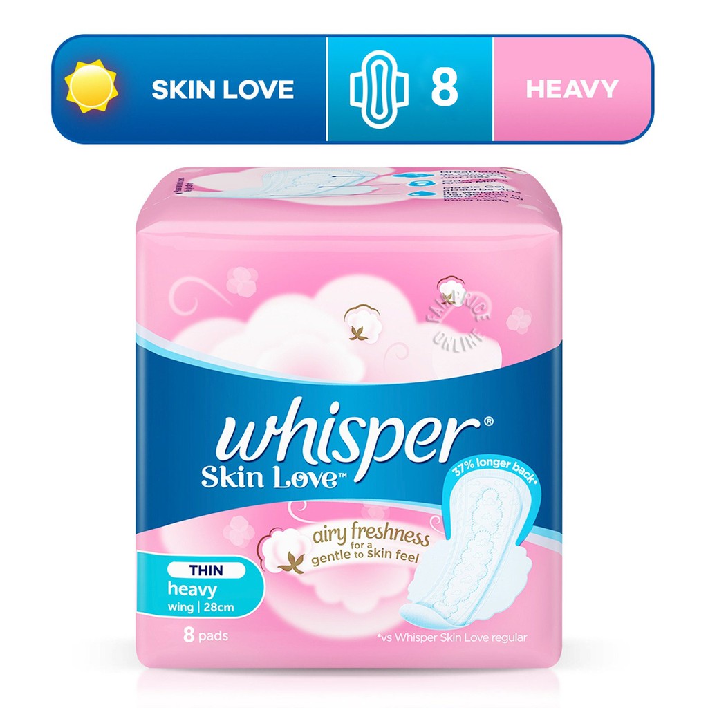 Băng vệ sinh mềm mỏng Whisper Skin Love Đêm Thin Heavy 28cm 8 miếng