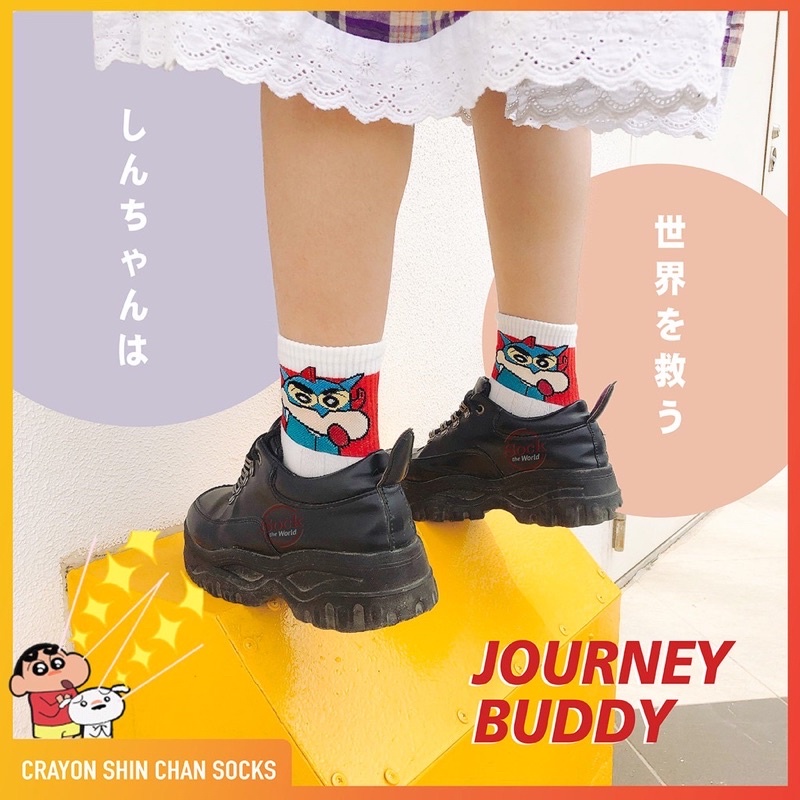 Vớ Cổ Cao YUMI BÁN SỈ Vớ Unisex Nam Nữ Tất In Hình Họa Tiết Shin Chất Cotton Siêu Đáng Yêu