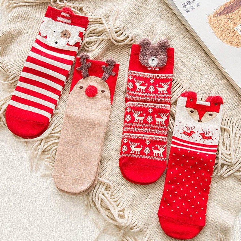 Vớ FINETOO phong cách giáng sinh trang trí họa tiết dễ thương