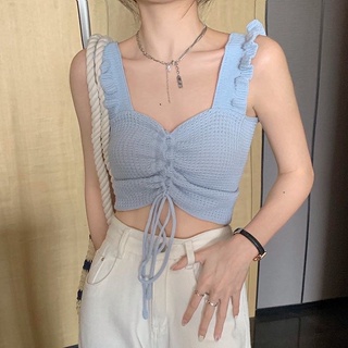 OKOCHIA.Áo Croptop Len Mỏng Tay Bèo A07