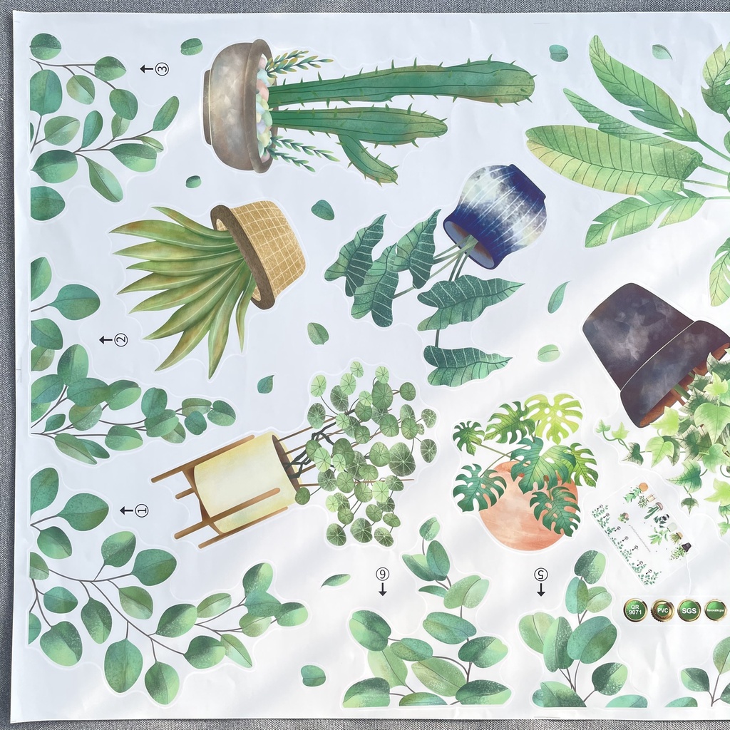 Decal dán tường hàn quốc trang trí phòng ngủ TUNG DECOR QR9071 Chậu Cây Tán Lá