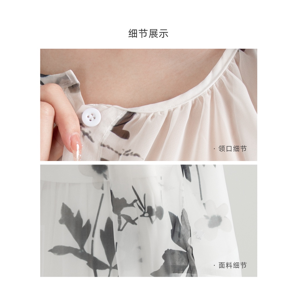 ((M &amp; E) Áo Tay Loe Chống Nắng Màu Trắng Đen Phong Cách Trung Hoa Cổ Điển Dùng Để Múa