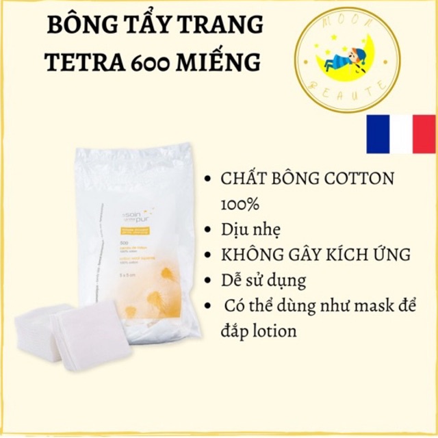 [ĐỦ BILL] Bông tẩy trang cotton Tetra Pháp 600 miếng mềm mịn thấm hút siêu tốt