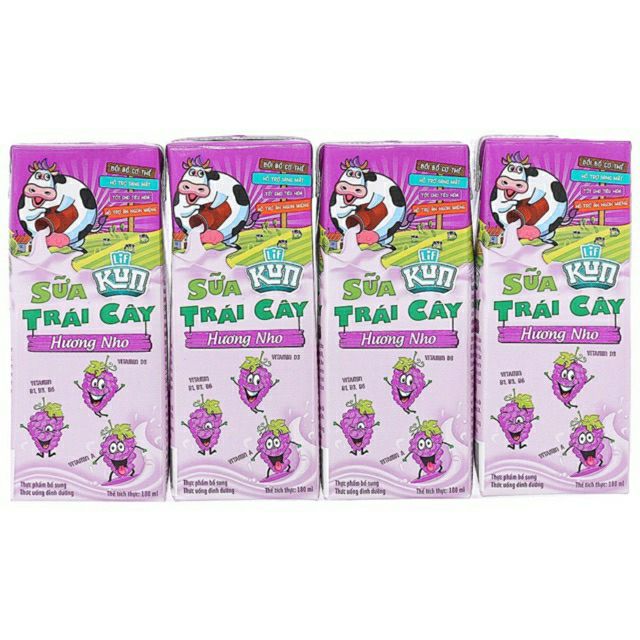 Sưa trái cây hương nho  lif kun thùng 48 hộp ×180ml
