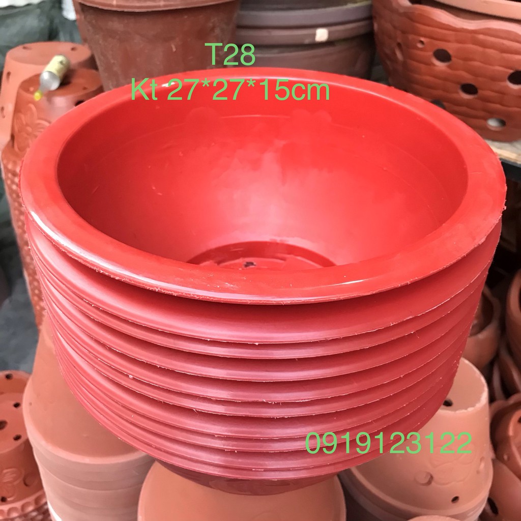10 Chậu nhựa tròn T28 đỏ kt 27*15cm trồng đào quất, hoa hồng