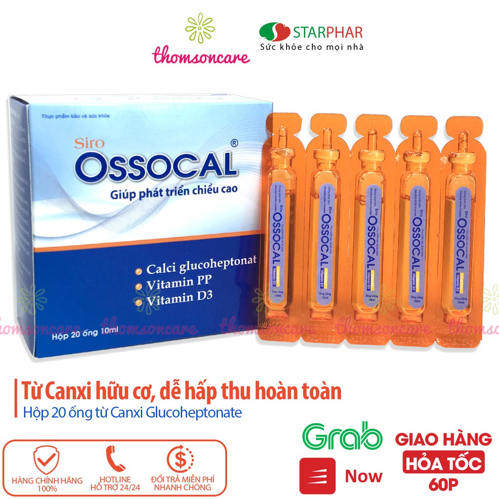 Siro Ossocal - Bổ sung canxi hữu cơ và D3 cho mẹ bầu, sau sinh và trẻ nhỏ, phát triển chiều cao hộp 20 ống