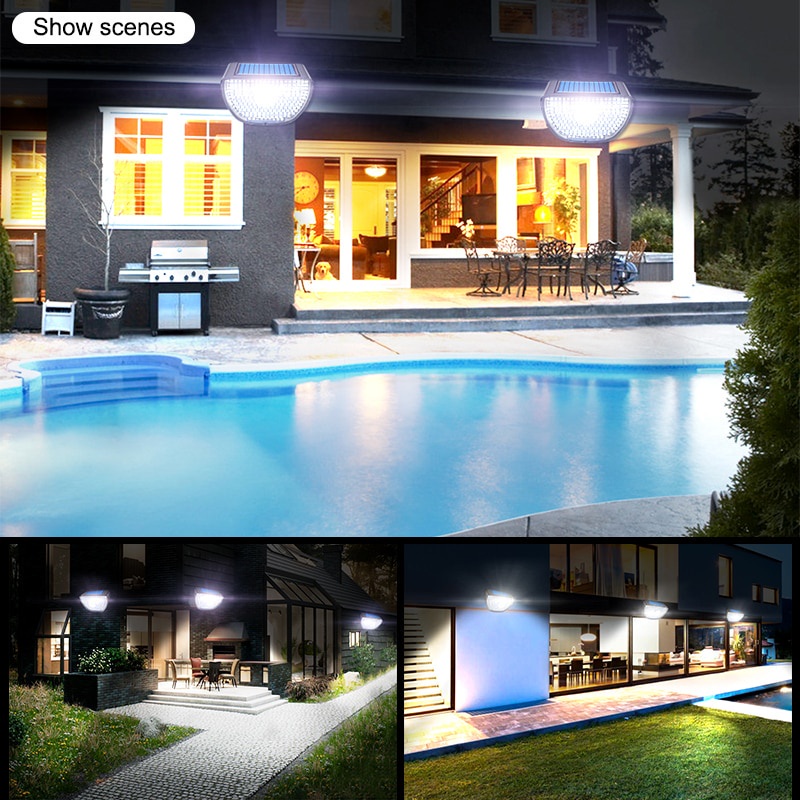 Đèn Led 200 Bóng Gắn Tường 3 Chế Độ Sử Dụng Năng Lượng Mặt Trời Chống Thấm Nước IP65