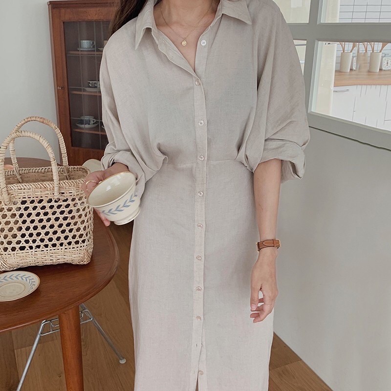 Đầm váy sơ mi dáng dài nữ