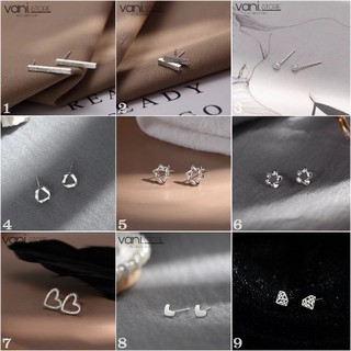 [ 16 MẪU ] Sale Bông tai mạ bạc 925 hình bi nụ mini, diamond, ngôi sao sáu cánh, hoa năm cánh xoắn và trái tim đơn giản