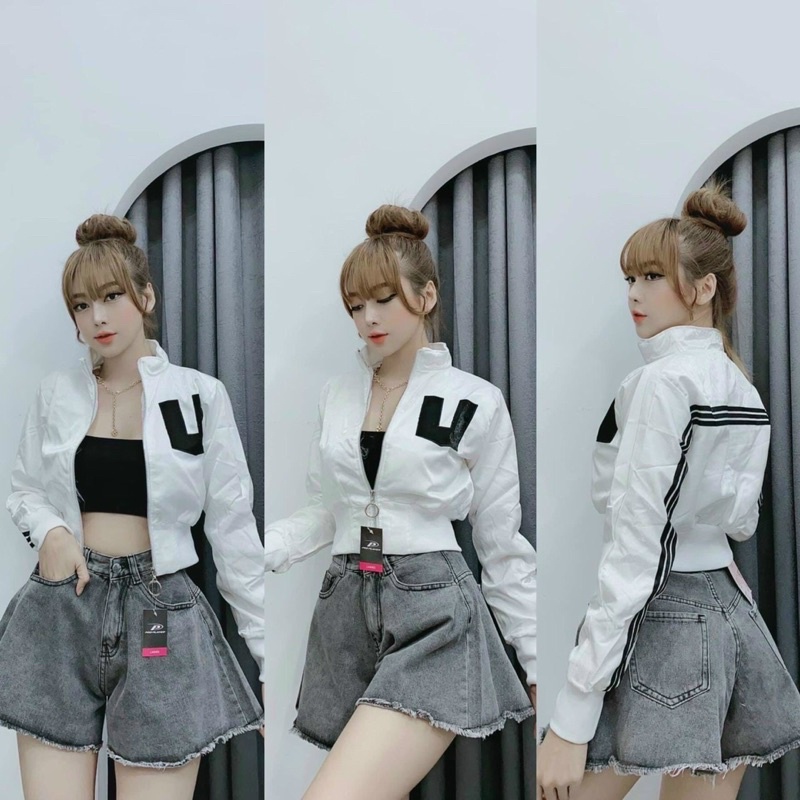 Áo khoác thời trang nữ Form Lửng Croptop Thêu Chữ U hàng 2 lớp Cao Cấp