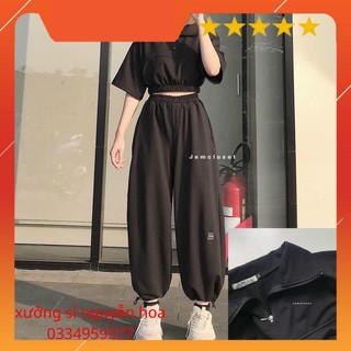 Sét áo croptop cổ bẻ chun bụng mix quần bom chun rút ống năng động, cá tính Xưởng Sỉ Nguyễn Hoa