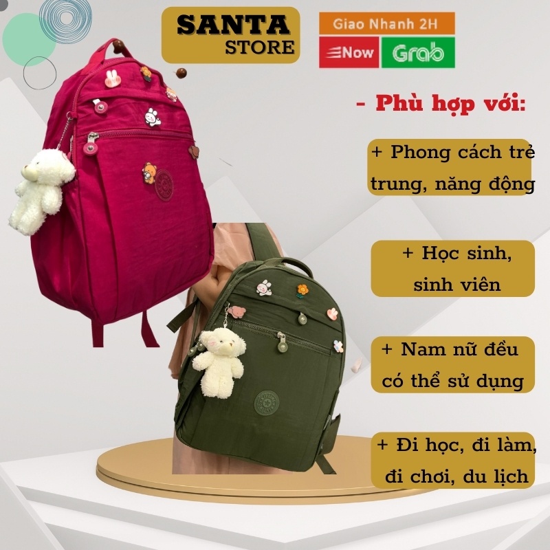 Balo vải dù thời trang nữ Kipling KL2129 đi học cao cấp SANTA STORE  Ulzzang Hàn Quốc nhiều ngăn xinh xắn đựng Laptop