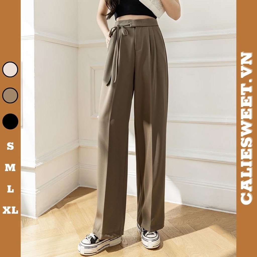 Quần vải ống rộng thắt dây eo Caliesweet quần ống rộng nữ chất tuyết mưa mịn siêu xinh