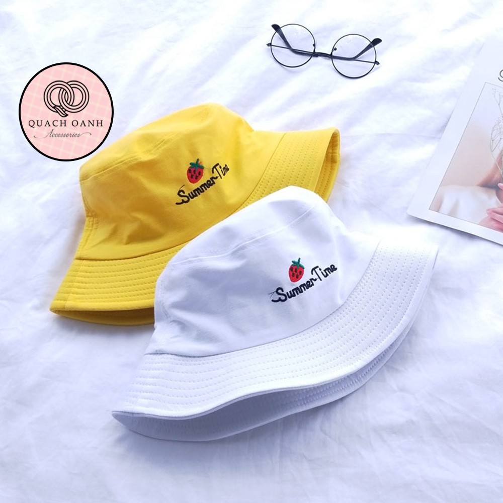 Mũ bucket tai bèo vành rộng thêu quả dâu sweet time unisex – MU47