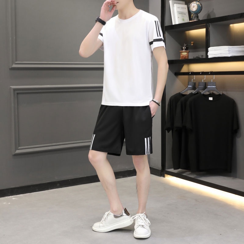 Bộ Đồ Thể Thao Ngắn Tay Vải Lụa Mát Khô Thoáng Nhanh Thời Trang Mùa Hè Cho Nam