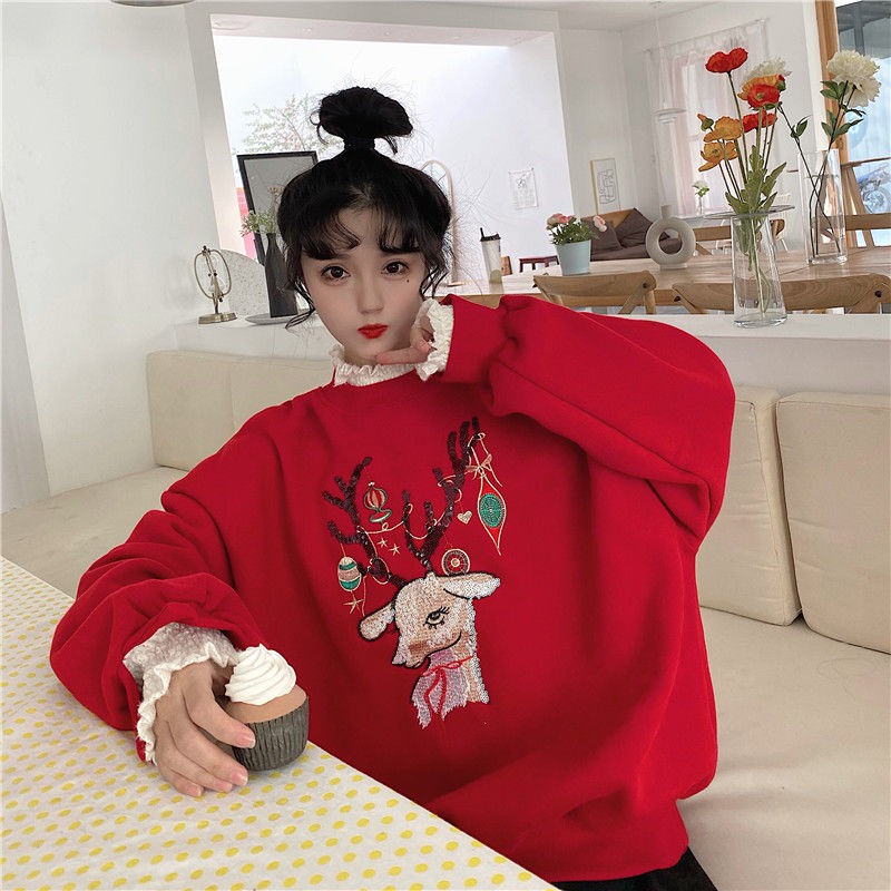 [Order Tmall] #O1 Áo nỉ Hoodie đỏ tuần lộc đi chơi NOEL siêu đẹp