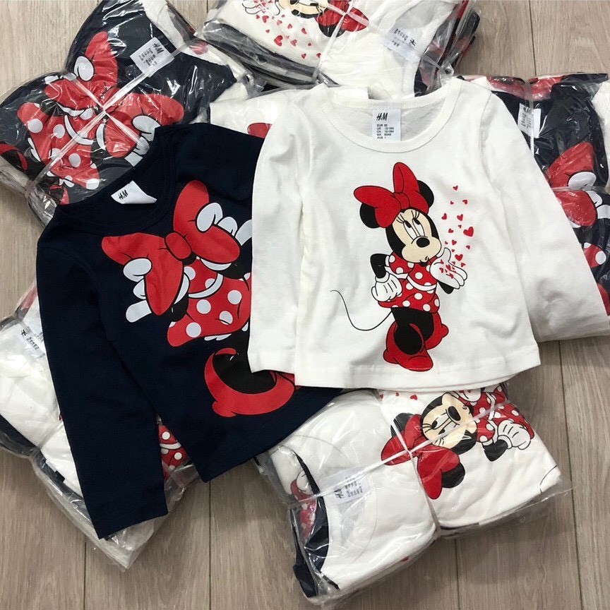 SALE -  Áo dài tay bé gái - Set 3 cặp áo dài tay Minnie và elsa HM chất cotton cho bé gái size 1-6 tuổi