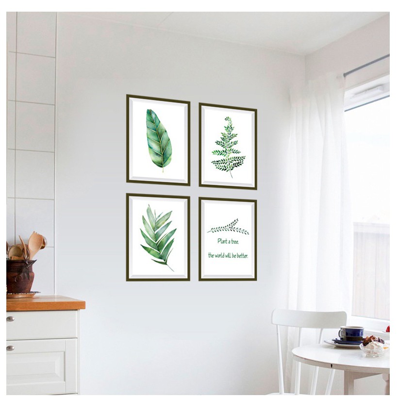 Tranh dán tường trang trí decor nhà hàng KHUNG ẢNH LÁ CÂY - Decal dán tường phòng khách️