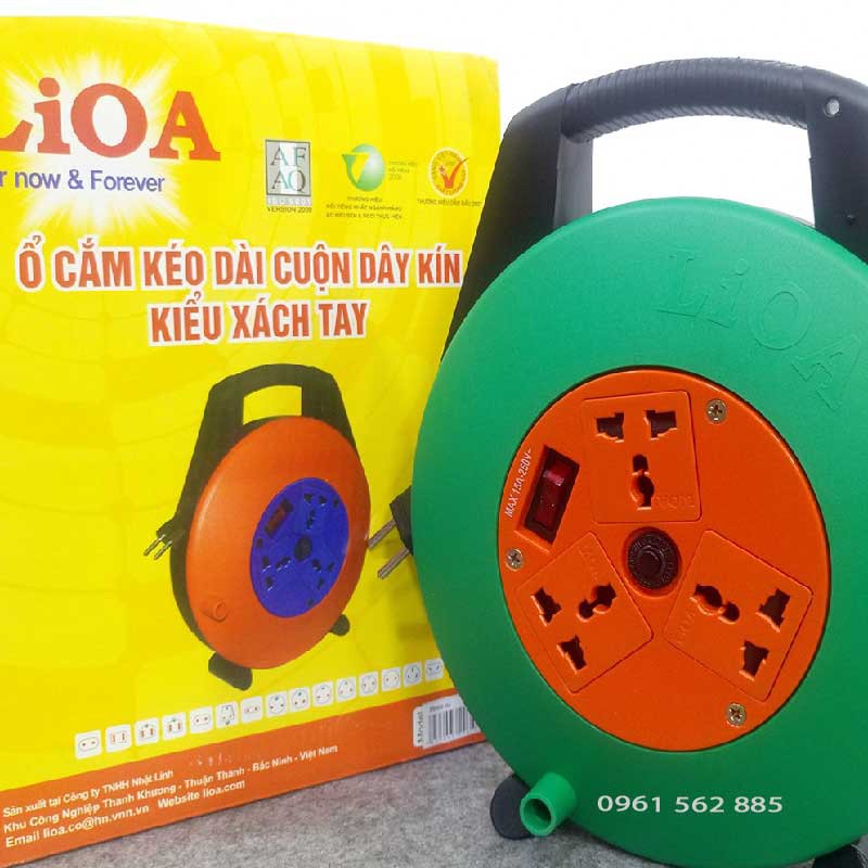 Ổ cắm xách tay LiOA XTD10-2-10A Dây dài 10m màu xanh-3 ổ 3 chấu -2 lõi -10A