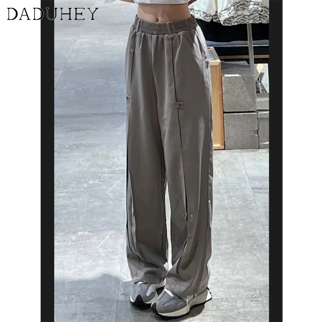 Quần dài màu xám nhiều nút dành cho nam nữ dễ dàng phối đồ thời trang mùa xuân