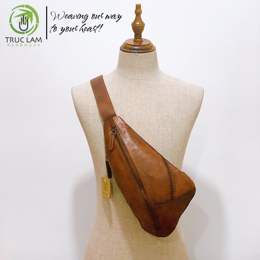 Túi Đeo Chéo Thời Trang Nam Da Bò Thật Cao Cấp Hai Khóa kéo - Trúc Lâm Handmade