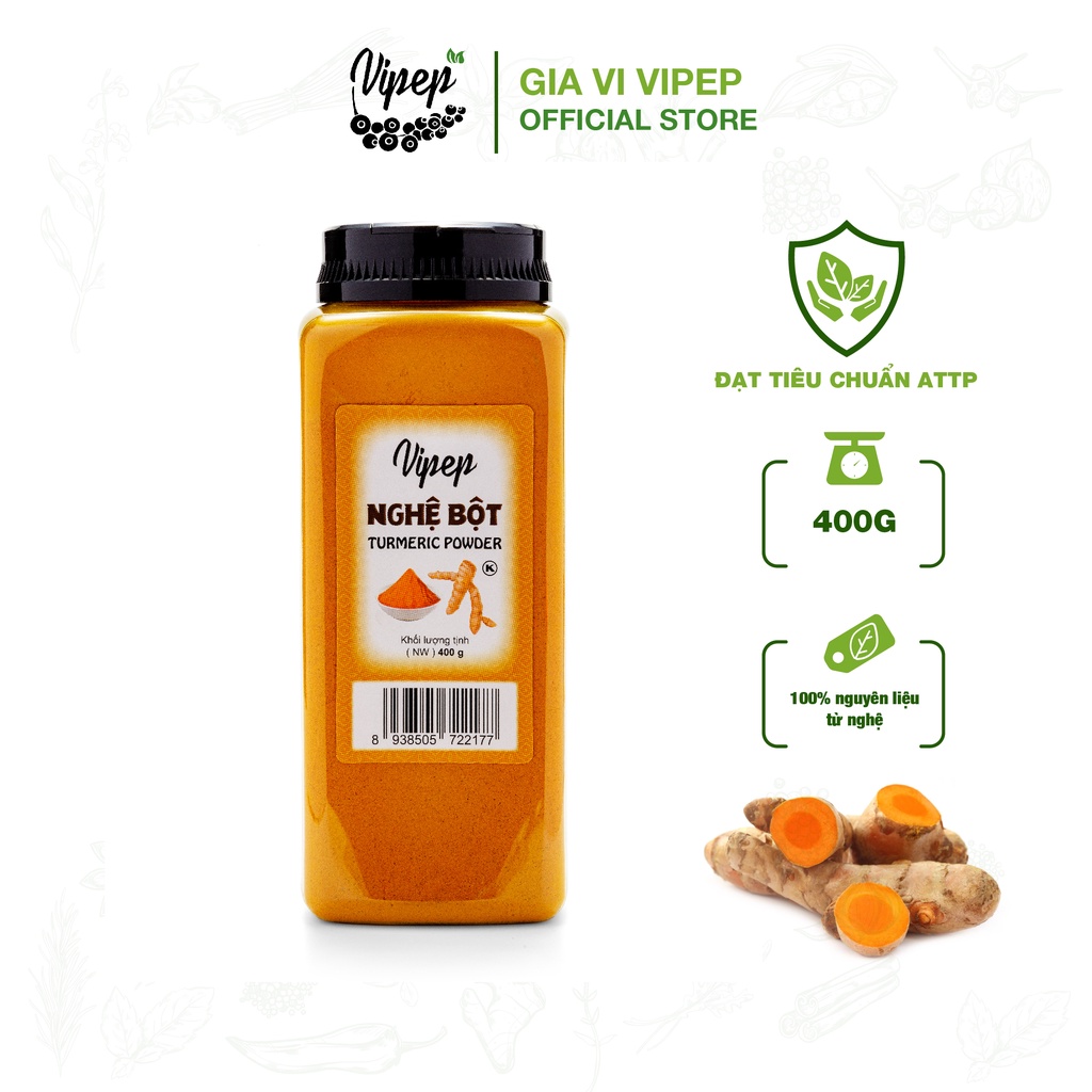 Bột nghệ Vipep 400g nguyên chất, không tạp chất, gia vị tạo màu tự nhiên hấp dẫn cho đồ ăn