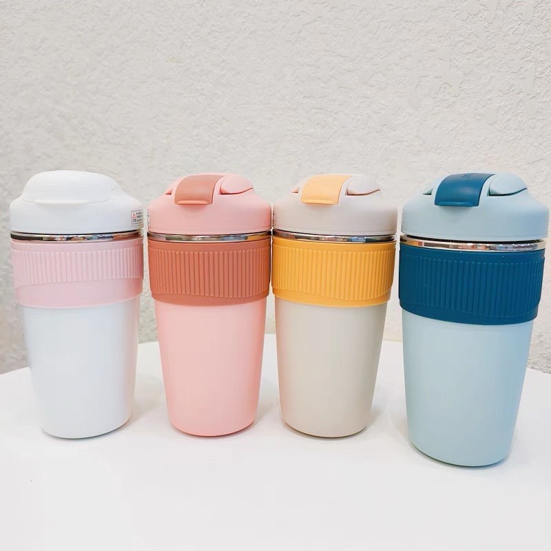 Ly giữ nhiệt, bình nước giữ nhiệt cute 480ml có ống hút tặng kèm sticker dễ thương