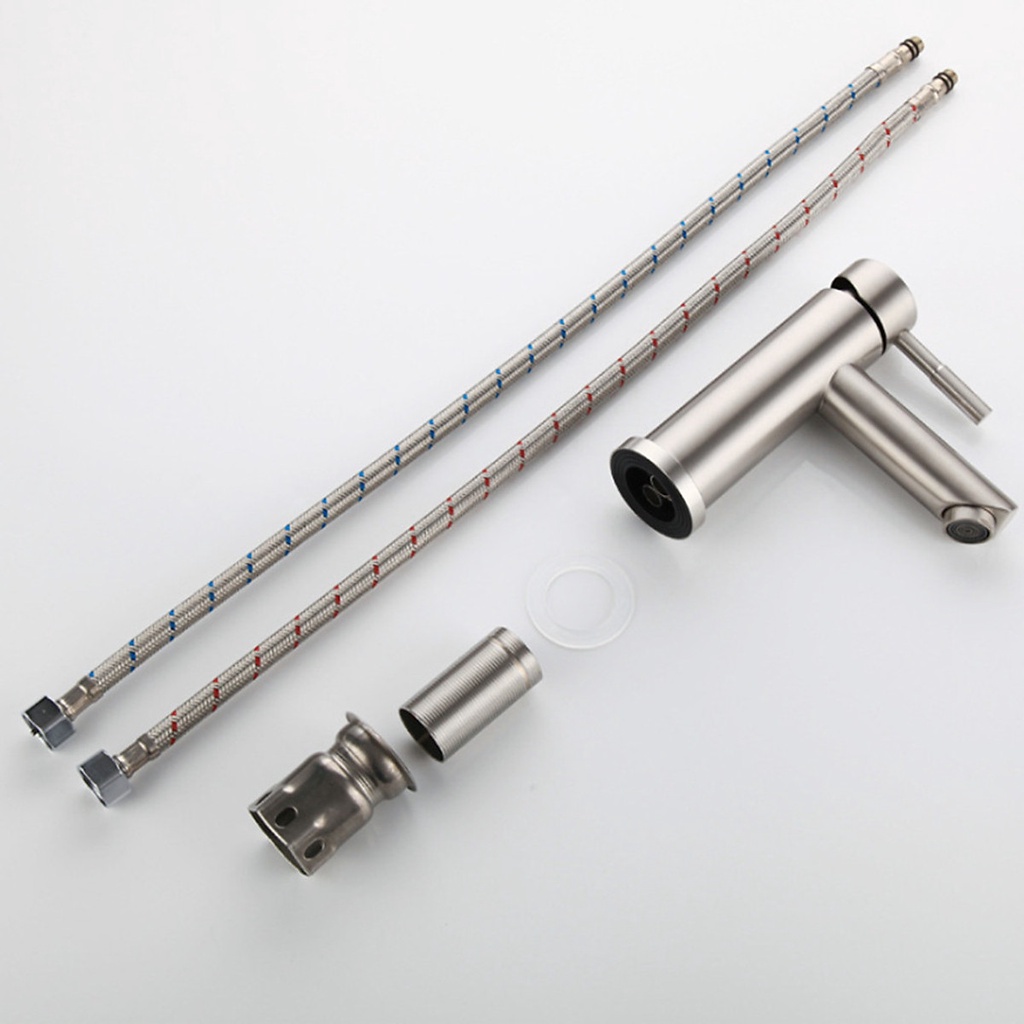 Vòi lavabo nóng lạnh inox 304 hình trụ trắng mờ đặc trưng inox phay cao cấp, sáng bóng, siêu bền