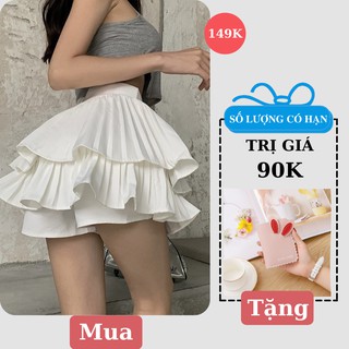 Váy Xếp Ly Ngắn 2 Tầng Màu Trắng Loại 3 Hàng VN Xuất Xưởng Freeship,Chân Váy Tầng Ngắn Xếp Ly Xòe Siêu Xinh Hè Mới