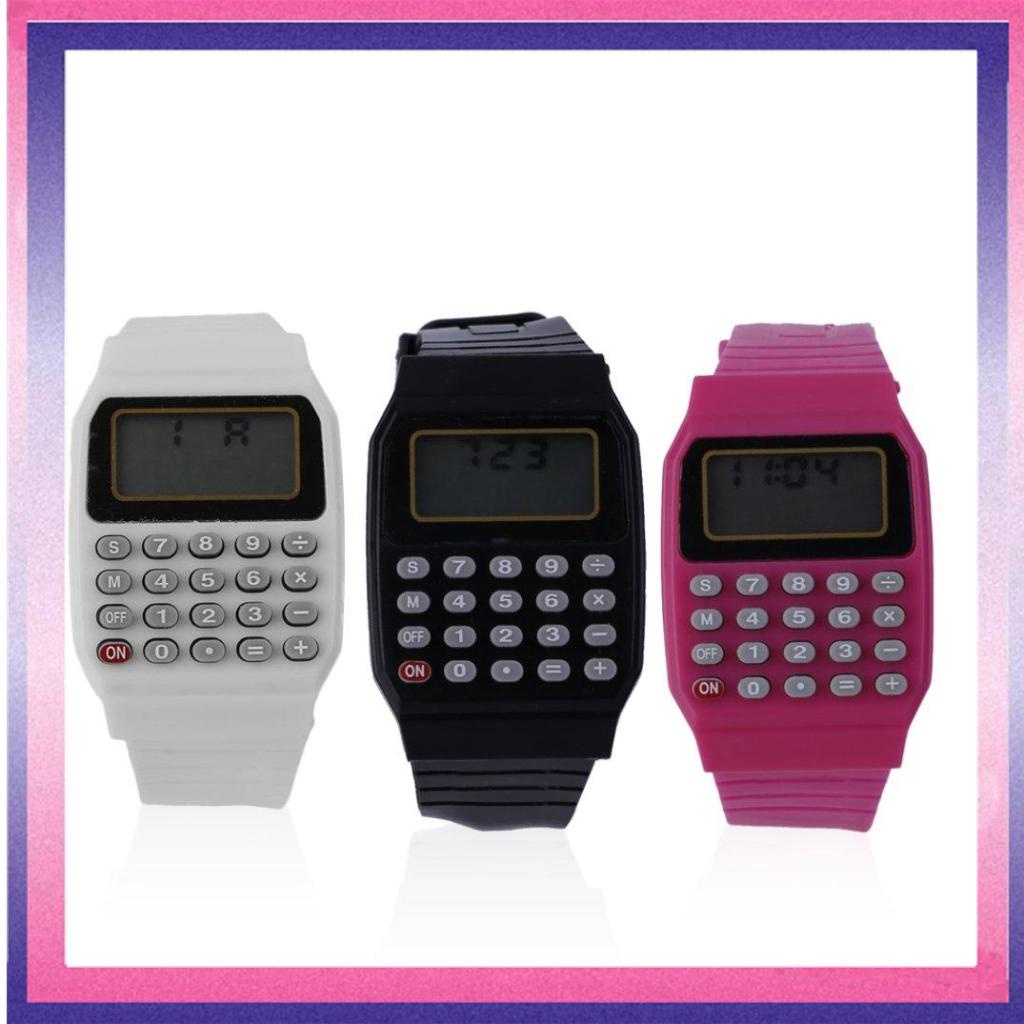 🔥 Students Calculator Digital Watch Solid Color Silicone Calculator Wrist Watch