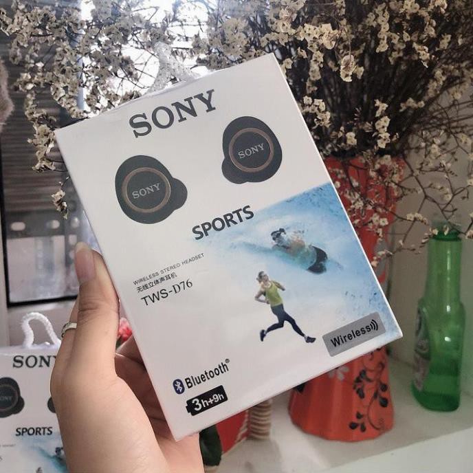 Tai nghe Bluetooth Đen Sony sport TWS-D76 Rất ấm Bass-Treble Cực Hay ( BẢO HÀNH 12 THANG )