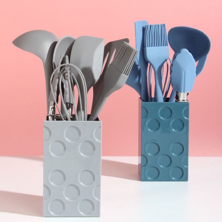 Bộ dung cụ nhà bếp nấu ăn 8 món có khay đựng- Set 8 món dụng cụ làm bánh bằng silicon cao cấp chịu nhiệt cao, chống trầy